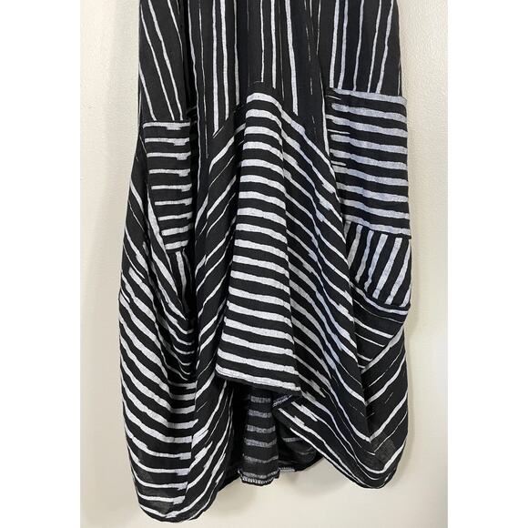 Inizio Stripe Magic Dress Linen Black Gray Large Lagenlook Boho Artsy - Picture 4 of 10
